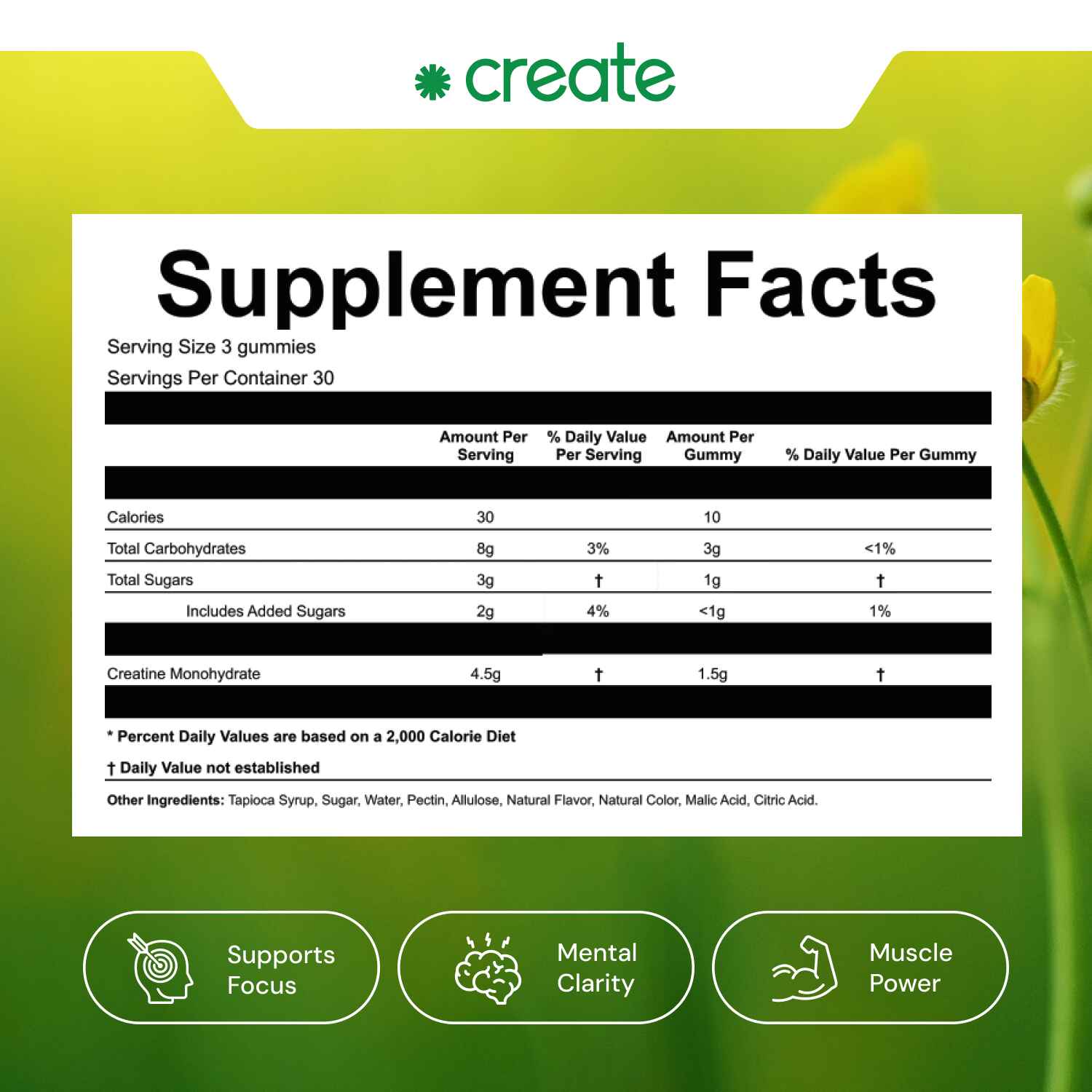 Creatine Monohydrate Gummies Sour Green Apple - 270 Count