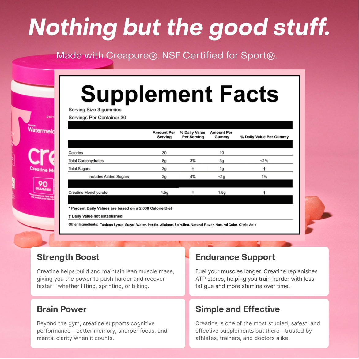 Triple Tone Trio - Core Creatine Monohydrate Gummies - Watermelon, Sour Cherry, and Orange