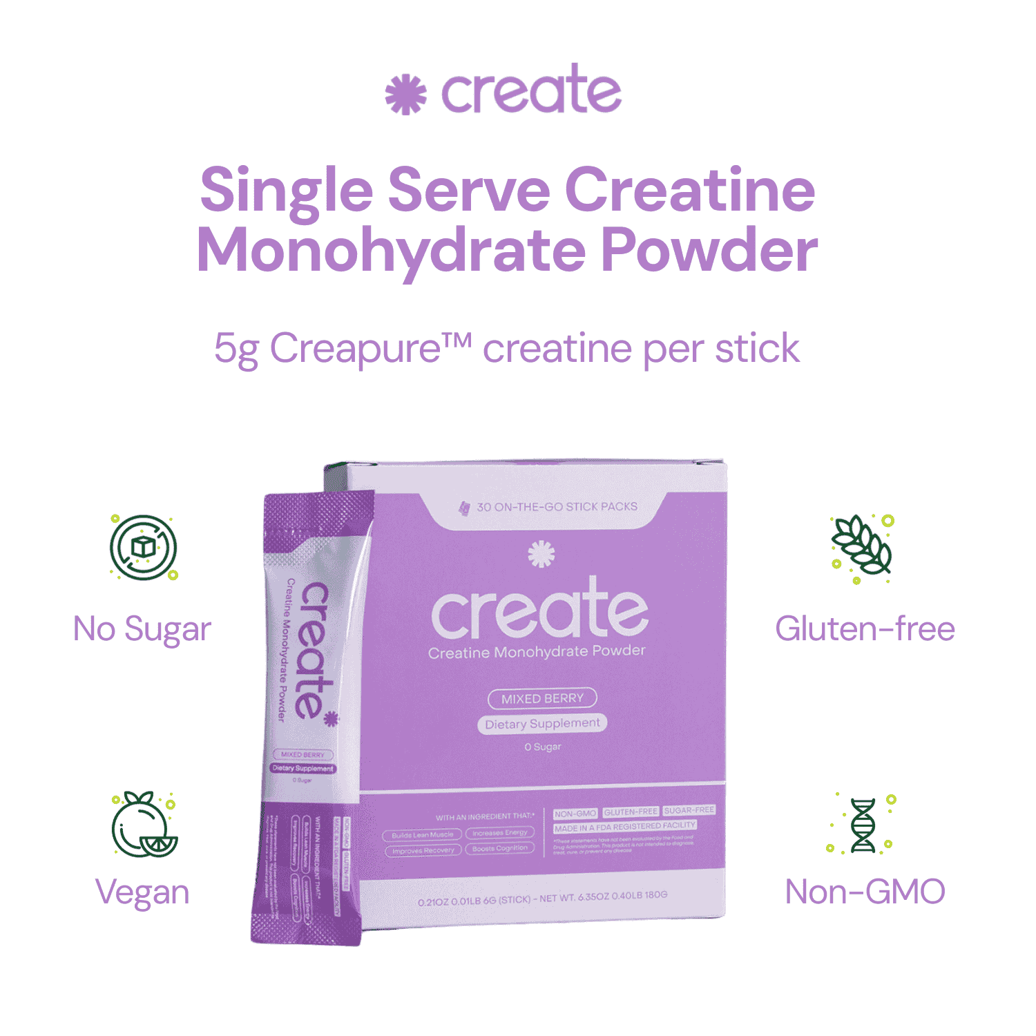 Single Serve Creatine Powder - Mixed Berry - 30 Count