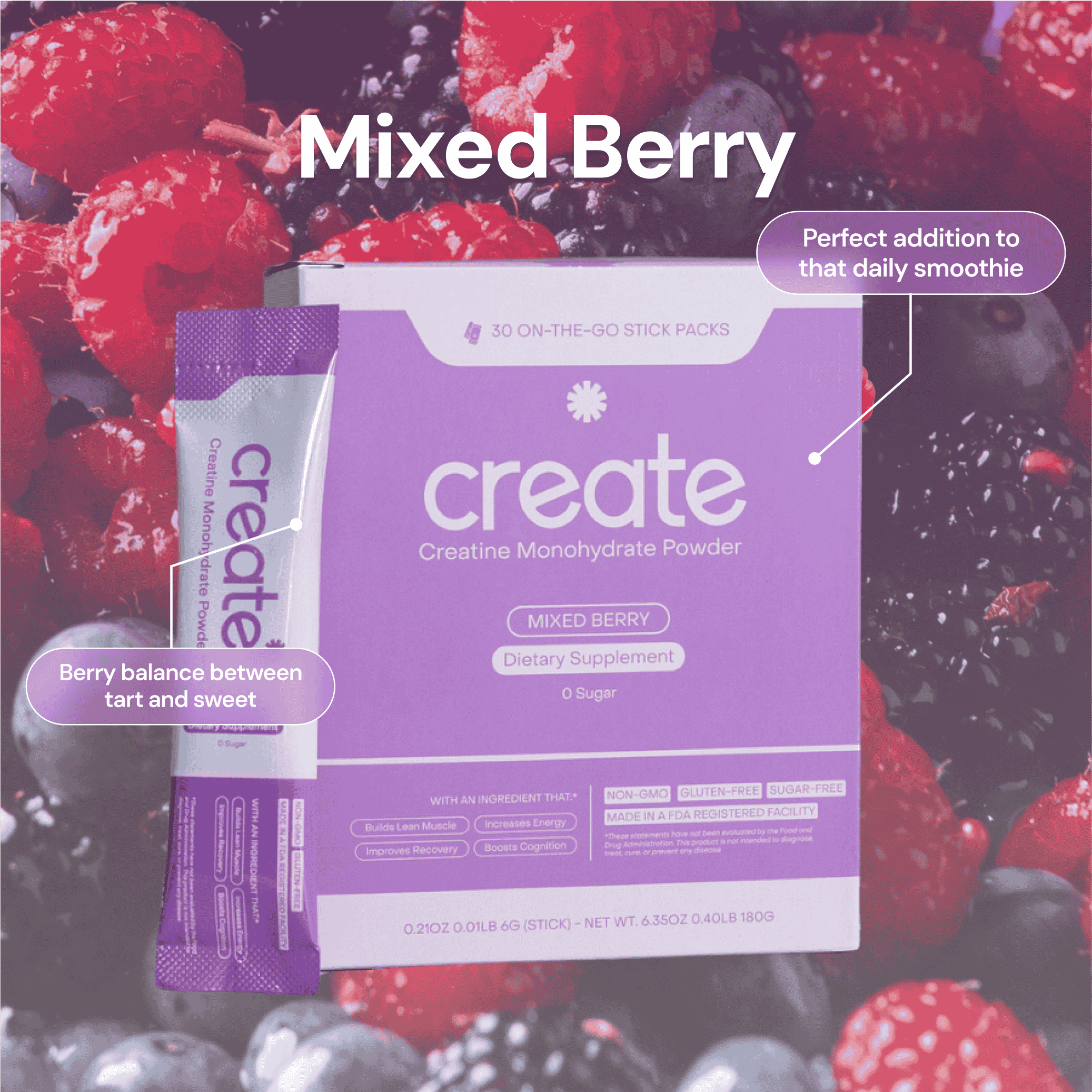 Single Serve Creatine Powder Starter - Lemon Lime + Unflavored + Mixed Berry