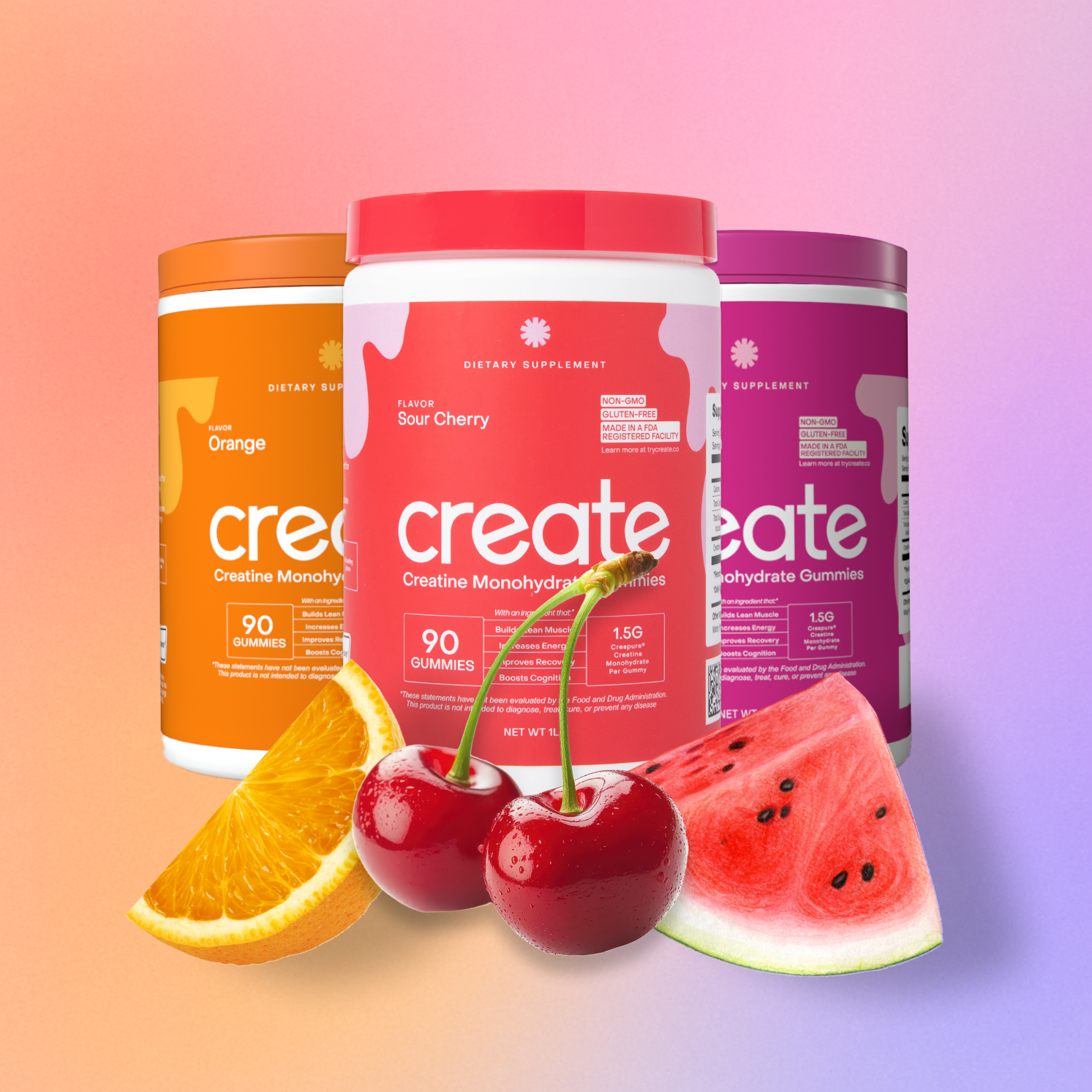 Triple Tone Trio - Core Creatine Monohydrate Gummies - Watermelon, Sour Cherry, and Orange