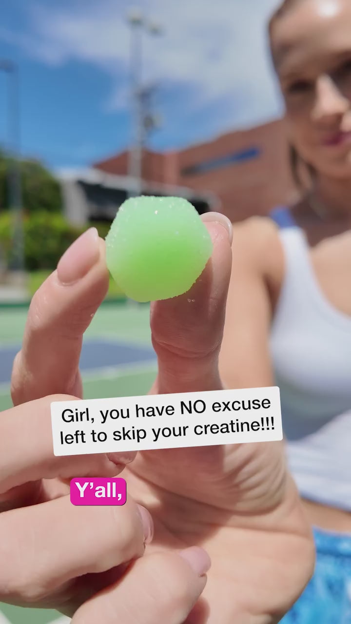 Creator holding a Sour Green Apple gummy at the courts
